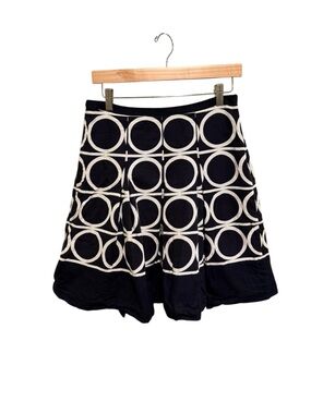 Ann Taylor Navy and White Cotton Geometric Print A-Line Skirt - Size 4